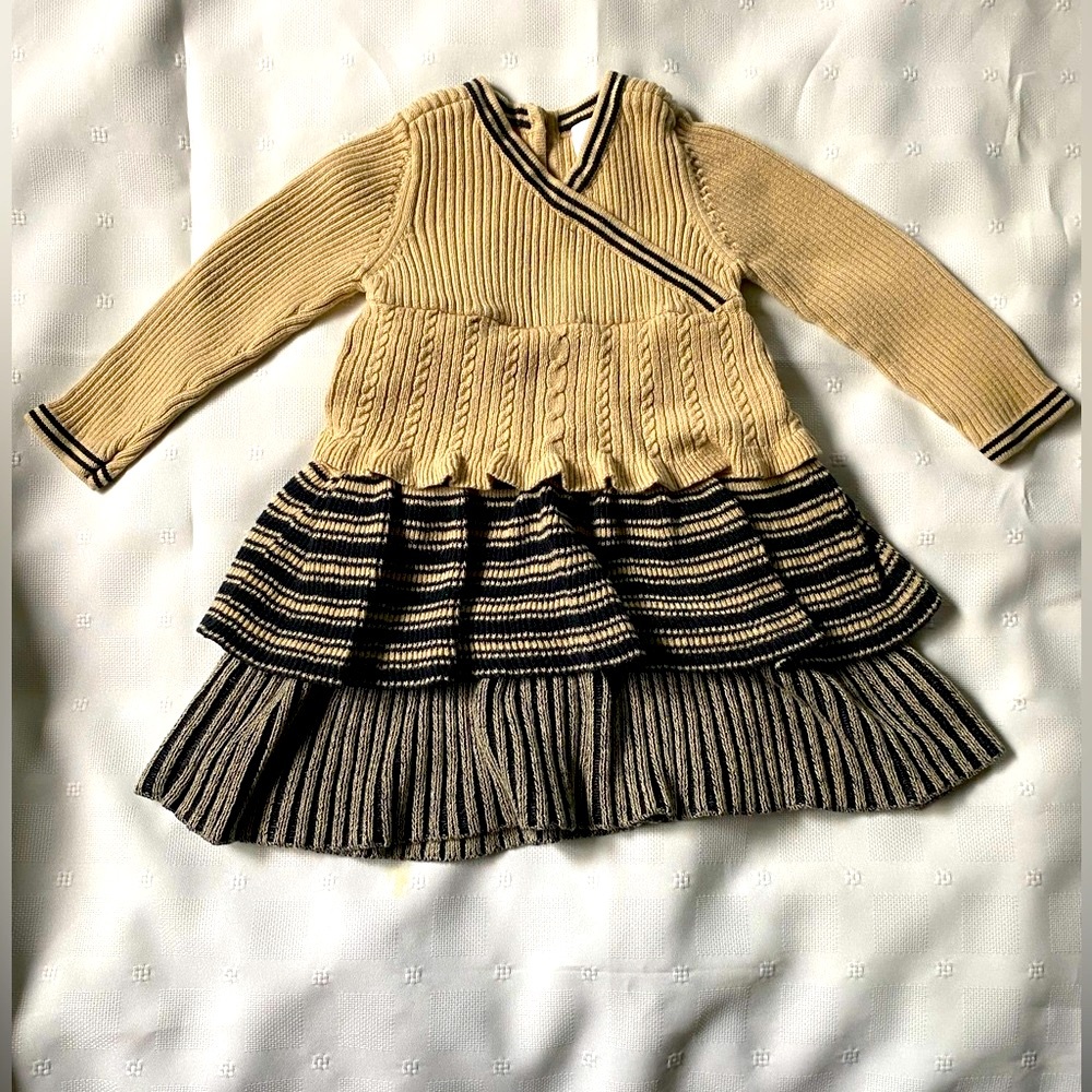 Hanna Andersson Tan and Black Knit Sweater Dress
